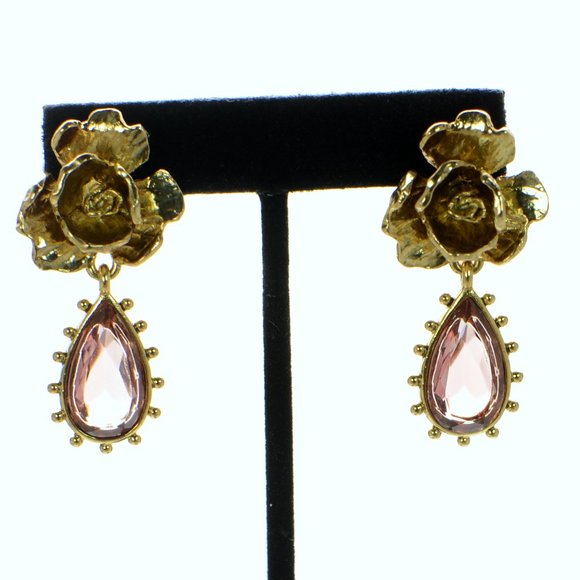 Oscar De La Renta Crystal Petal Rose Earrings